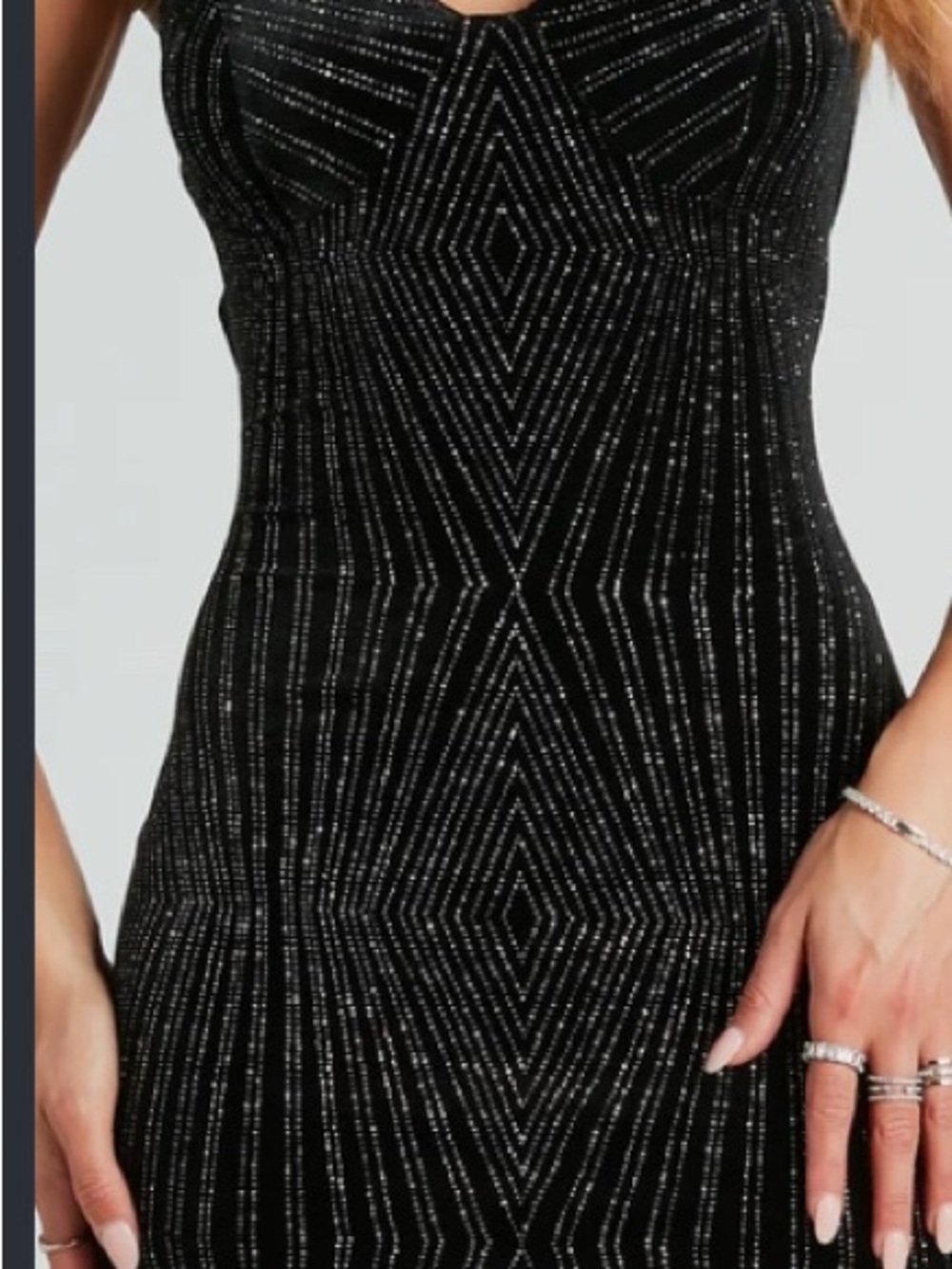 Haute Monde Black Glitter Geometric Bodycon Dress